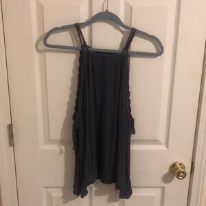 American Eagle Outfitters Navy Textured Cold Shoulder Top